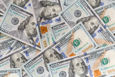 100 dolarlık banknotlar arka plan, dolar arka plan, yeni 100 dolarlık banknotlar düz görünüm..