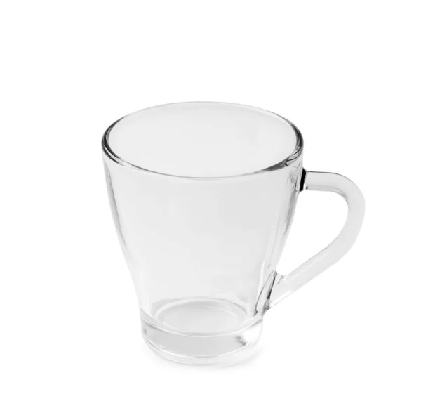 白い背景に隔離されたお茶やコーヒーのための空の透明なガラスカップマグカップ — ストック写真