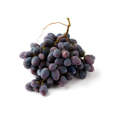 A bunch of dark wine grapes on a white background close-up. Bunch of grapes isolated