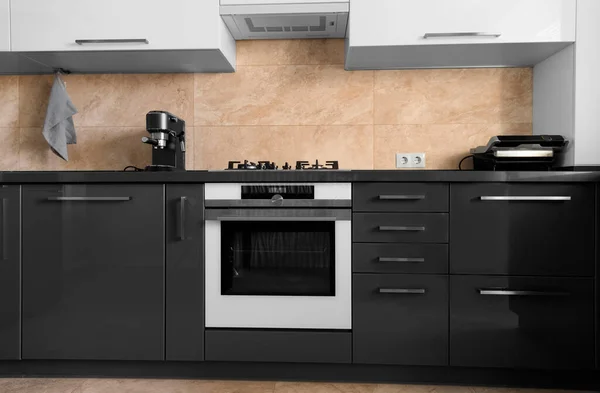 Kitchen Apartment Design Kitchen Room Gray Kitchen Interior White Cabinets — Stok fotoğraf
