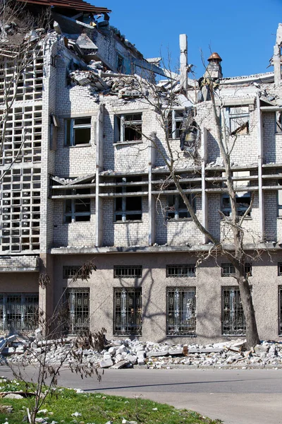 Zerstörtes Gebäude Infolge Eines Granateinschlags Russland Griff Die Ukraine 2022 — Stockfoto