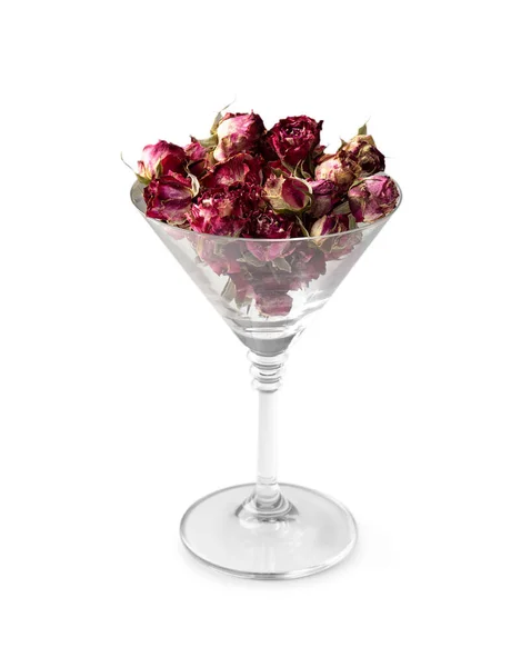 Buds Pink Roses Martini Glass Isolated Buds Dried Flowers Glass — Φωτογραφία Αρχείου