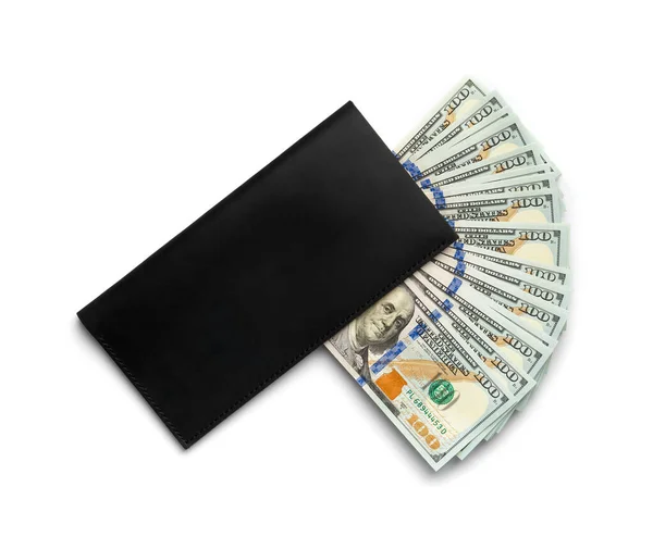 别致的皮夹 白色背景的100美元钞票 财政独立的概念 — 图库照片