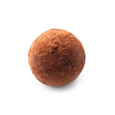 Beyaz arka planda kakao tozuyla çikolatalı yer mantarı