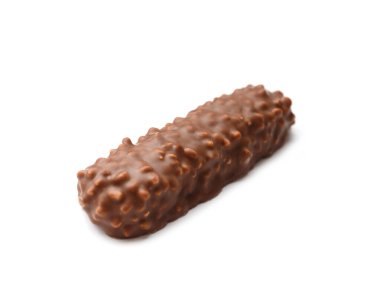 Çikolata sütlü çikolata, çıtır gofret ve beyaz arka planda karamel..