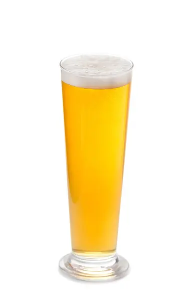 Glass Light Beer Beautiful Foam Isolated White Background Beer Glass — Foto Stock