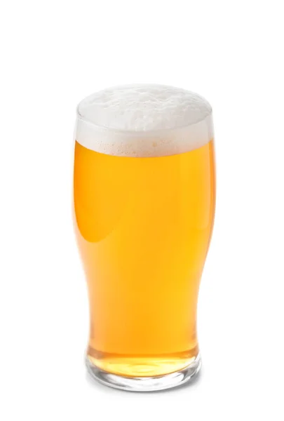 Glass Light Beer Beautiful Foam Isolated White Background Beer Glass — Foto de Stock