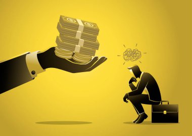 Bavulun üzerinde oturan işadamı ne yazık ki vektör çizimi