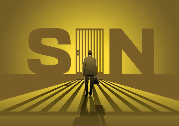 Podnikatel Kráčející Vězení Slově Sin — Stockový vektor