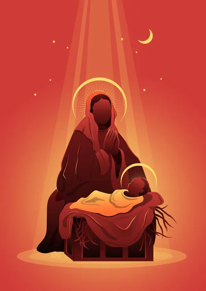 玛丽和婴儿耶稣在马槽矢量图解 — 图库矢量图片
