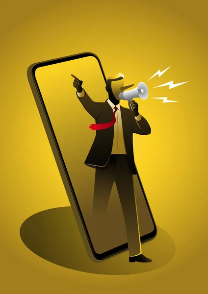 Man Long Nose Comes Out Cellphone — Vetor de Stock