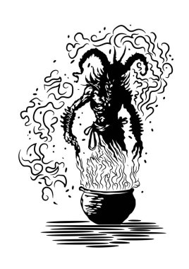 Siyah bir Couldron 'dan çıkan şeytan.