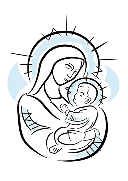 Illustratie Van Maria Met Kindje Jezus — Stockvector
