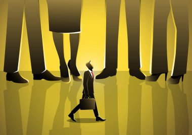 Küçük işadamı dev iş adamlarının altında duruyor.