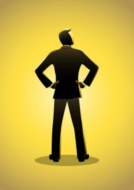 Bel çevresinde her iki el ile ayakta işadamı 