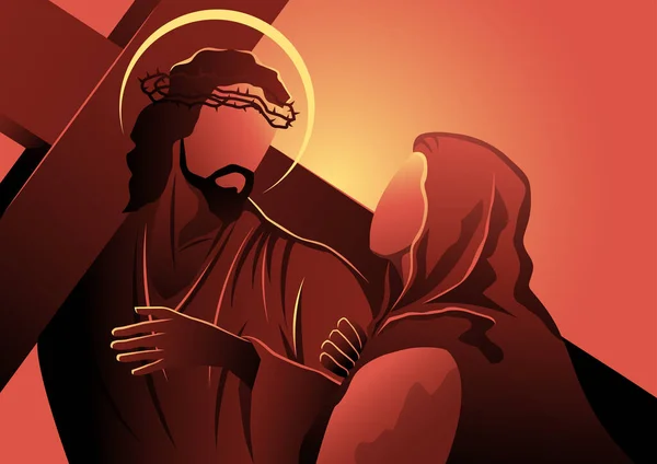 Четверта Станція Ісус Зустрічає Свою Благословенну Матір Марію — стоковий вектор