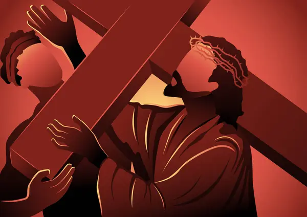 Саймон Кирени Допомагає Ісус Нести Свій Хрест — стоковий вектор