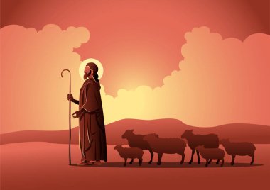 Shepherd Jesus Christ leading the sheep vector illustration clipart