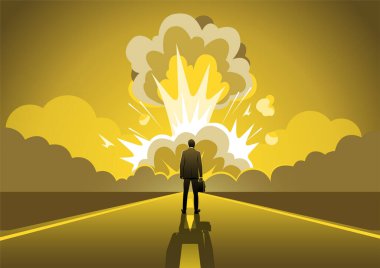 Yolda duran bir işadamı nükleer bombanın patlamasını izliyor.