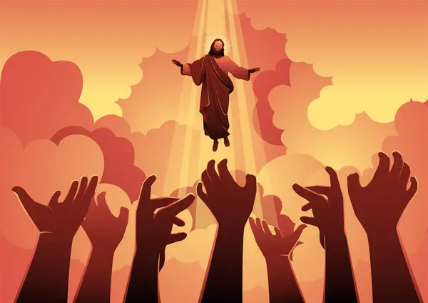 Ісус Небі Людськими Руками Намагається Нього Дістатися — стоковий вектор