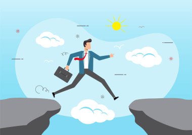 İş adamı kayalıklardaki boşluktan atlar.