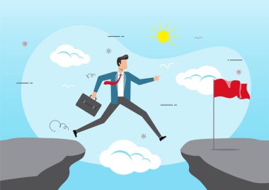 İşadamı kırmızı bayrak almak için kayalıklardan atlıyor.