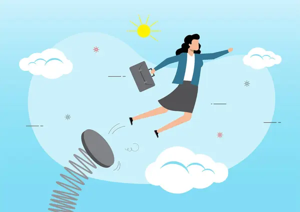 stock vector businesswoman leader jumping springboard up high in the sky