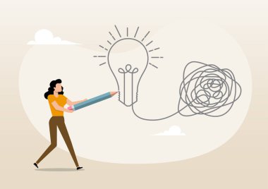 İş adamı soru işareti ile ampul çözeltisi