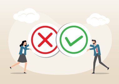 Büyük artı ve eksileri tutan iş adamları, doğru ve yanlış semboller