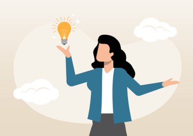 Ampul fikri taşıyan iş kadını, kadın ya da kadın lider