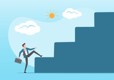 İşadamı büyük bir merdiven ya da merdiven çıkmak için elinden geleni yapıyor.