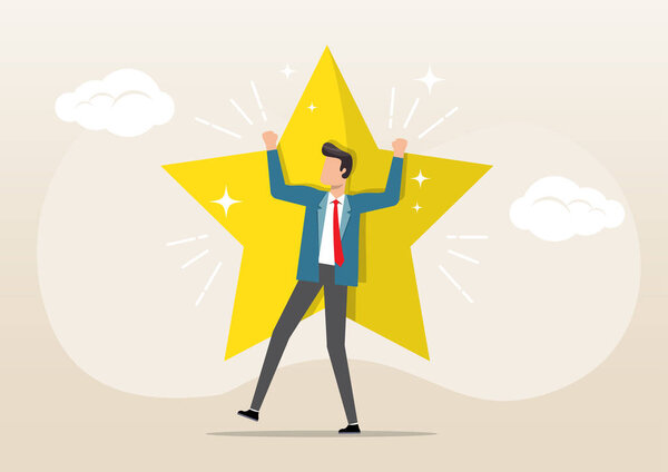 happy businessman for having a 5 stars rating