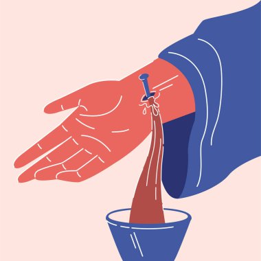 İsa 'nın eli çivilenmiş, bardağa kan akıyor.