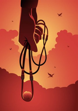 David 'in eli taşla sapanı tutuyor