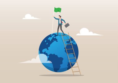 İşadamı elinde bayrak tutarak yükseldi.