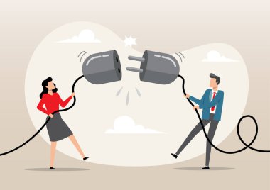 Genç bir adam ve genç bir kadın internetten çıkmak için elektrik prizini çektiler.