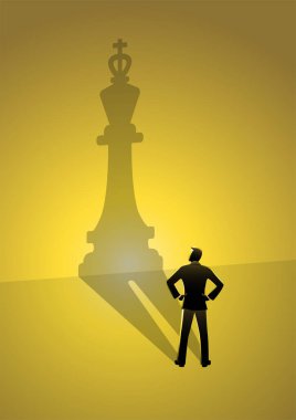 Businessman casting a shadow of a chess king on a wall clipart