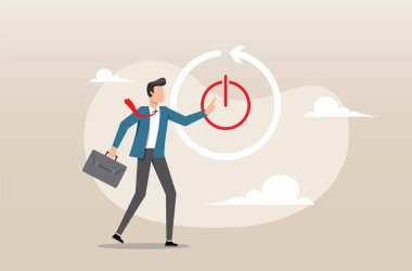 Akıllı iş adamı yeniden başlatma ya da yeniden başlatma düğmesine basmak için parmağını dikkatlice uzatır