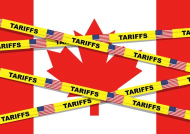 ABD Kanada Gümrük Ticareti Savaşı 'nın bir çizimi. ABD Gümrük İthalat ve İhracat kavramına ekonomik vergi olarak Kanadalılara misilleme