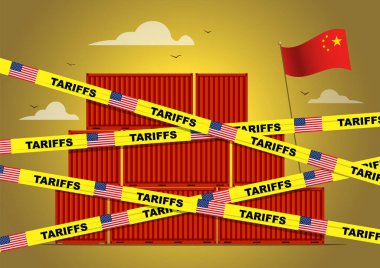 Amerika Birleşik Devletleri Çin Gümrük Ticareti Savaşı 'nın bir resmi. ABD Gümrük İthalat ve İhracat kavramına karşı ekonomik vergi olarak Çin 'e misilleme