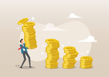 Büyüme bileşiği grafiği olarak koymak için yüksek miktarda para biriktiren iş adamı yatırımcılarının bir çizimi. Bileşik faiz etkisi, yüksek geri dönüşlü yatırım borsası veya büyüme ve refah ekonomik konsepti