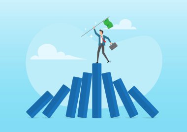 Başarılı iş adamının güçlü grafik dominosu çöküşünün bir örneği. Kazanan her şeyi alır, iş rekabetinden sağ çıkar ya da zorlukların üstesinden gelmek için güç, ekonomik kriz ya da durgunluk, iş kazananı konsepti