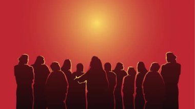 Kutsal Ruh 'u sembolize eden parlayan bir güvercin, başlarının üstünde alevler olan on iki siluetli figürün üzerine ışık saçıyor. İkinci perdede anlatılan ateşin dillerini temsil ediyor.