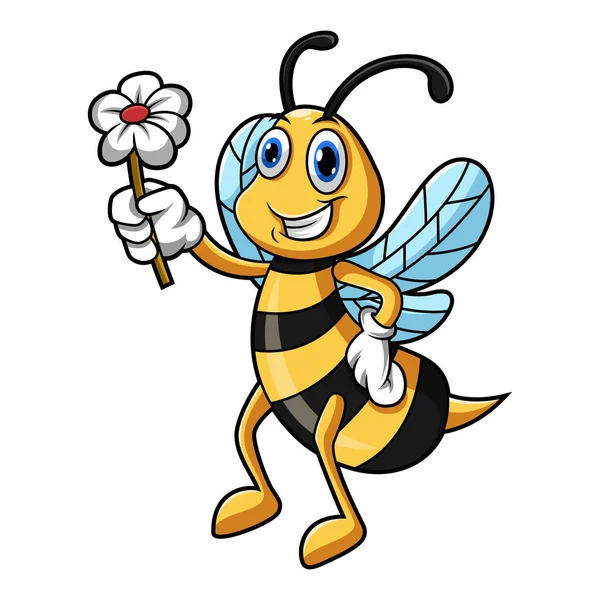 Ilustracja Cute Bee Cartoon Gospodarstwa Kwiat — Zdjęcie stockowe