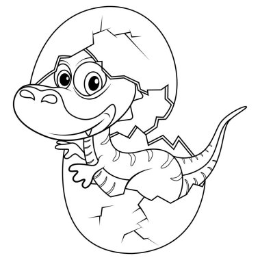 Baby dinosaur hatching from egg line art