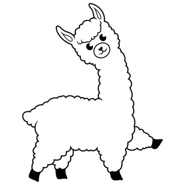 Beyaz arkaplanda sevimli alpaka karikatürü