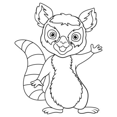 Cute lemur cartoon waving hand line art