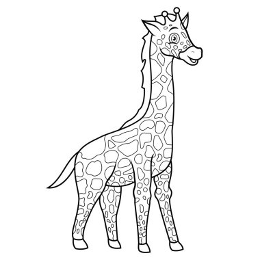 Beyaz arka planda izole edilmiş şirin zürafa çizgi filmi.