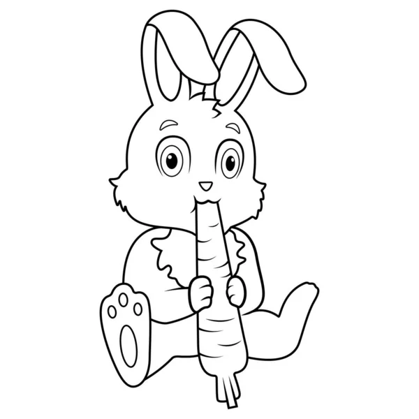Rabbit Eating Carrot Coloring Page — Stok Vektör
