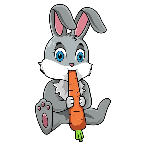 Cartoon Rabbit Carrot His Mouth — Vetor de Stock